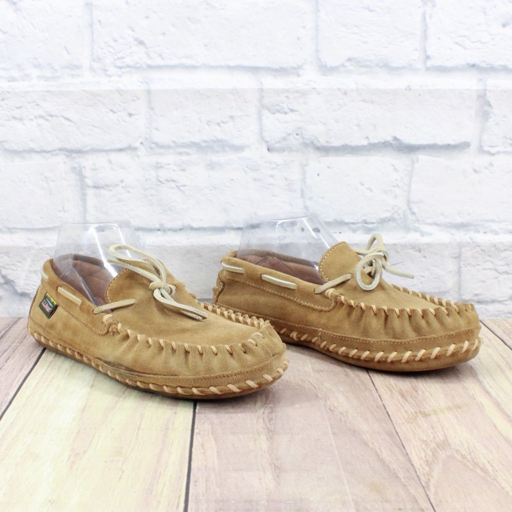 LL BEAN Brown Wicked Good Original Camp Mocs Slippers Deerskin Lined 7 - Picture 3 of 9